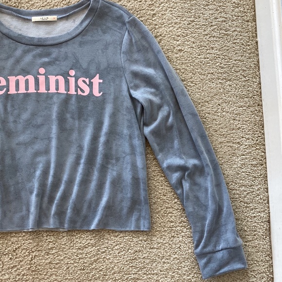 Grey ‘FEMINIST’ Cropped, Long Sleeve Top - Picture 3 of 7